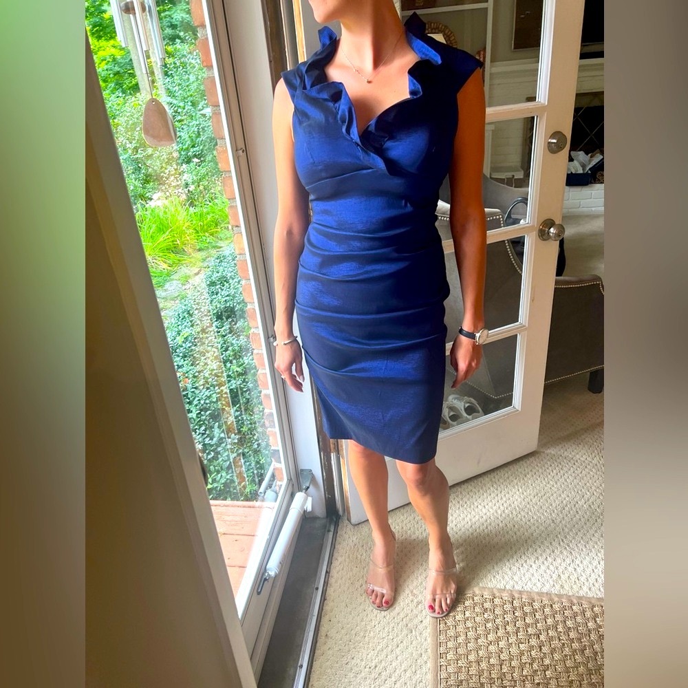 Elegant Blue Cap Sleeve Dress
